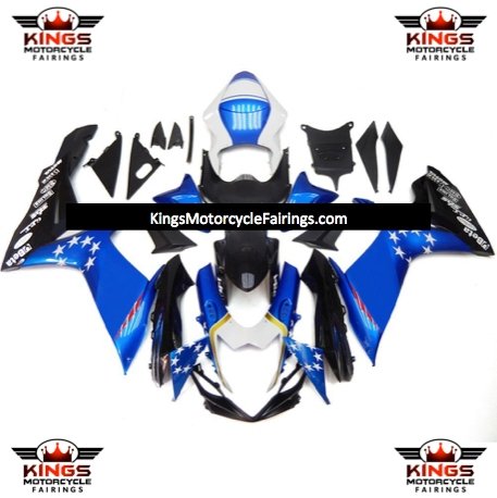 Suzuki GSXR600 (2011-2023) Blue, Black & White Star Fairings at KingsMotorcycleFairings.com