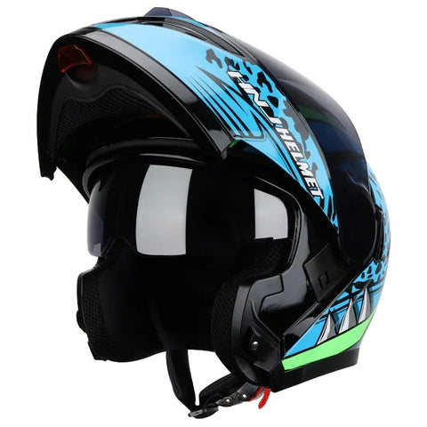 Blue, Green and Black Panther HNJ Modular Full-Face Motorcycle Helmet brought to you by KingsMotorcycleFairings.com