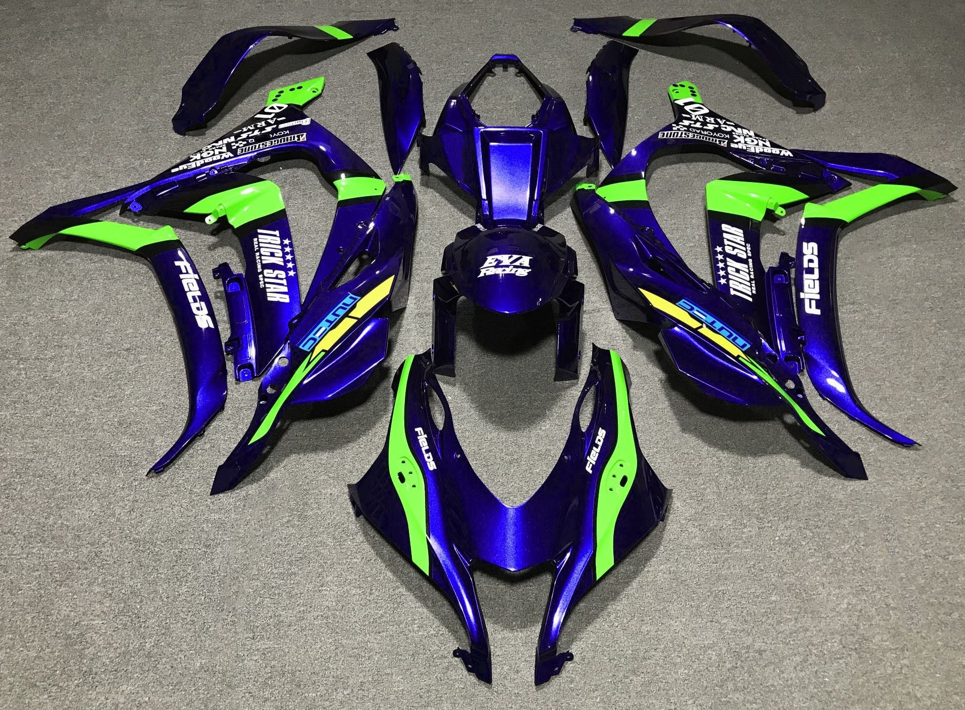 Blue, Green, Black and Yellow Fairing Kit for a 2016, 2017, 2018, 2019 & 2020 Kawasaki Ninja ZX-10R motorcycle