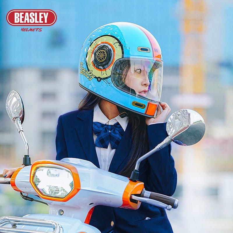 blue and orange motorcycle helmet Blue, Orange Beasley Motorcycle Helmet