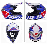 Blue, Red, White & Silver Alien UFO Dirt Bike Motorcycle Helmet at KingsMotorcycleFairings.com