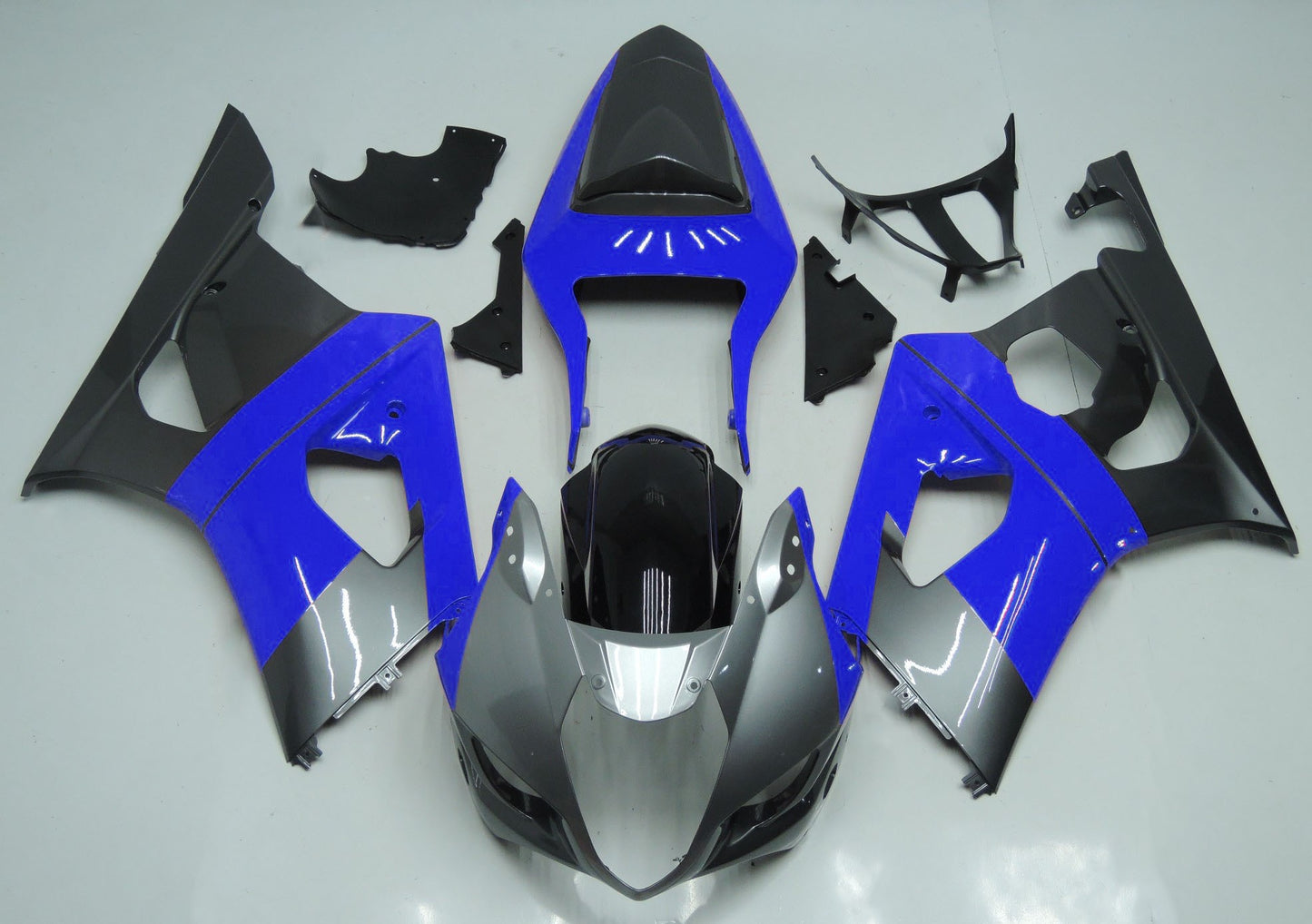 Silver, Blue and Black Fairing Kit for a 2003 & 2004 Suzuki GSX-R1000 motorcycle