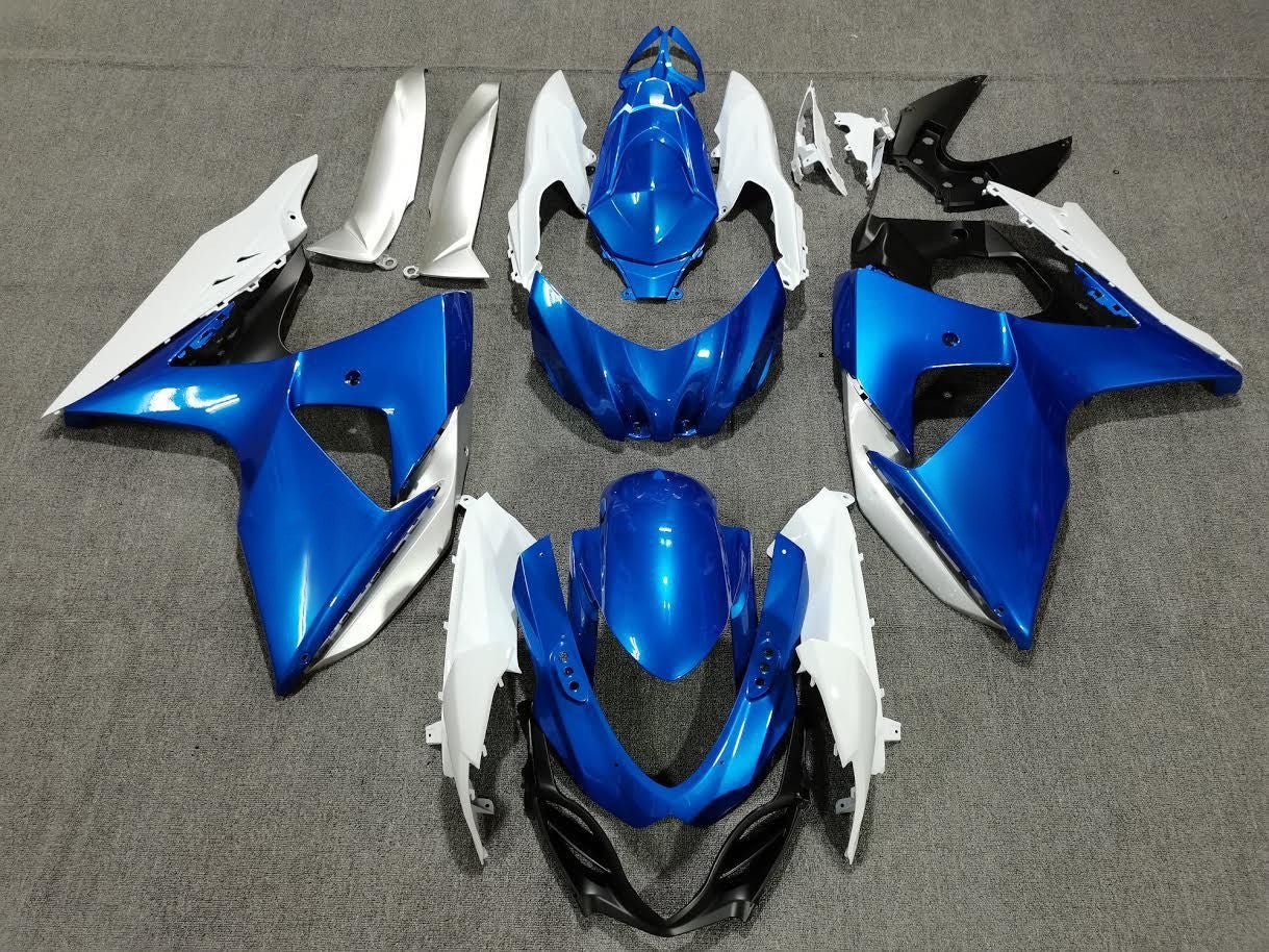 Blue, Silver and White Fairing Kit for a 2009, 2010, 2011, 2012, 2013, 2014, 2015 & 2016 Suzuki GSX-R1000 motorcycle