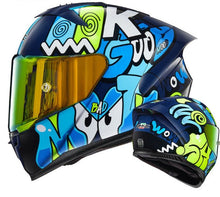 Blue, White & Neon Good Mood Motorcycle Helmet at KingsMotorcycleFairings.com