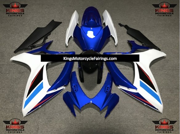 Blue, White, Black and Red Fairing Kit for a 2006 & 2007 Suzuki GSX-R750 motorcycle