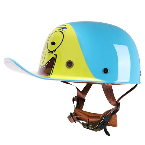 Blue and Yellow Cartoon Retro Baseball Cap Motorcycle Helmet is brought to you by KingsMotorcycleFairings.com