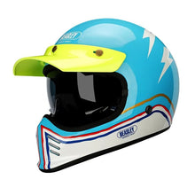 Blue, Yellow and White Lightning Beasley Open-Face Motorcycle Helmet is brought to you by KingsMotorcycleFairings.com
