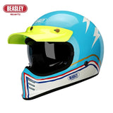Blue, Yellow and White Lightning Beasley Open-Face Motorcycle Helmet is brought to you by KingsMotorcycleFairings.com