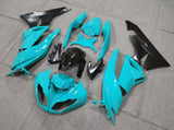 Turquoise Blue, Black and Matte Black Fairing Kit for a 2007 & 2008 Kawasaki Ninja ZX-6R 636 motorcycle