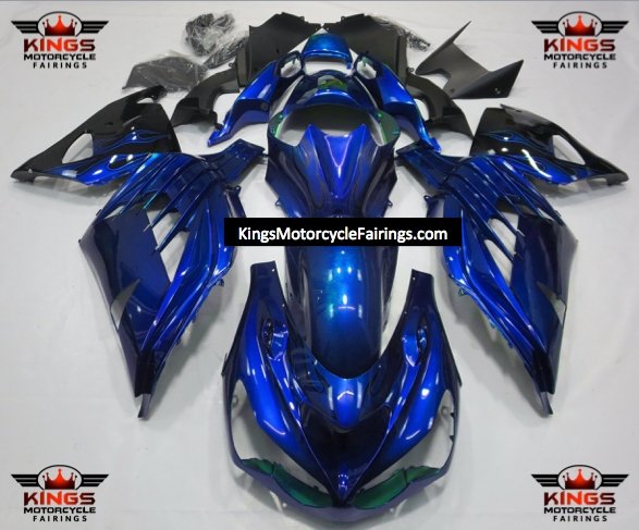 Fairing kit for a Kawasaki Ninja ZX14R (2012-2021) Blue & Black Flames