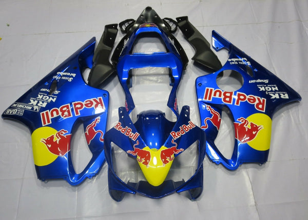 Blue, Red and Yellow RedBull Fairing Kit for a 2001, 2002, 2003 Honda CBR600F4i motorcycle