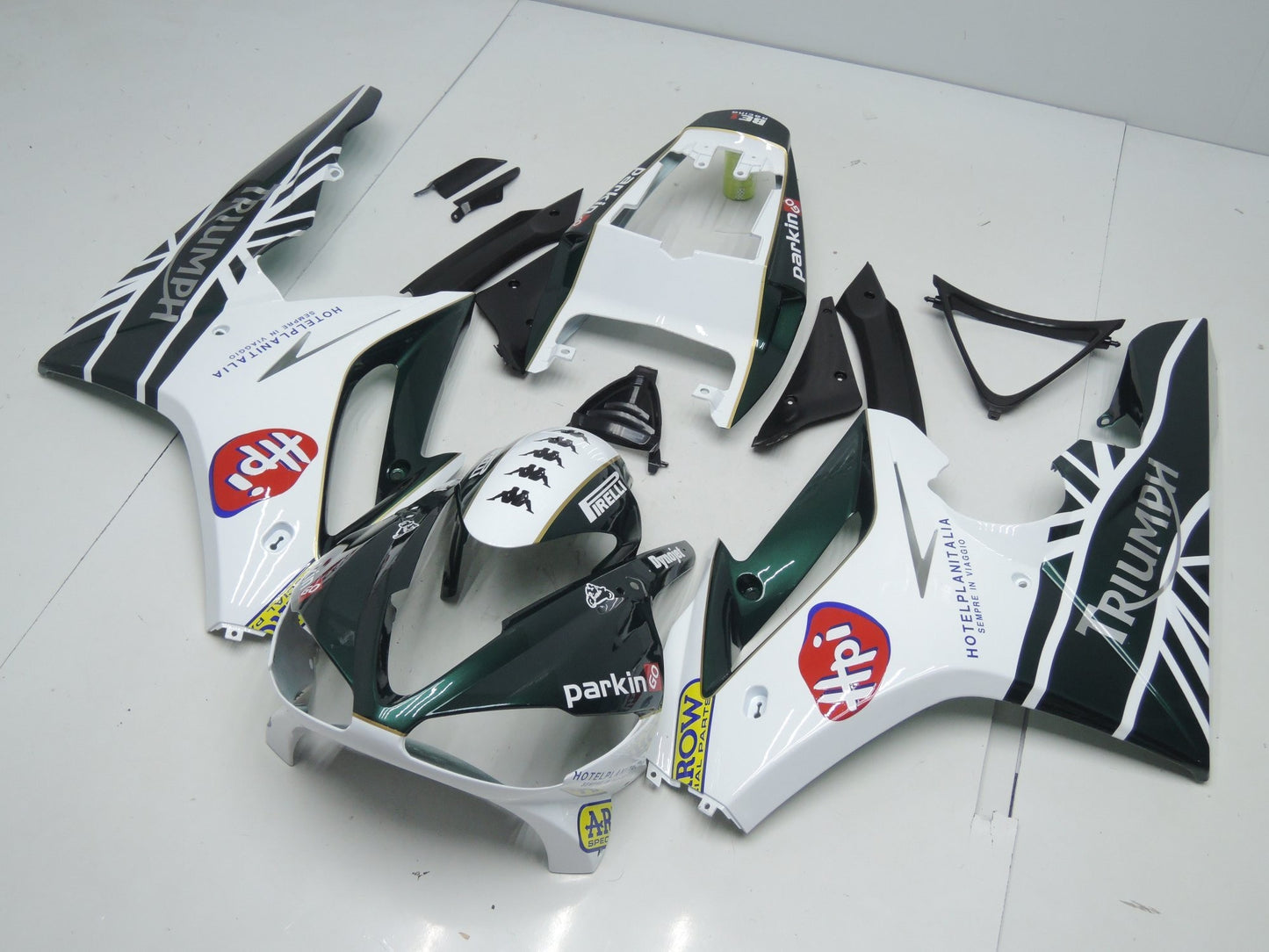 Green, White, Red and Yellow Fairing Kit for a 2009, 2010, 2011 & 2012 Triumph Daytona 675 motorcycle