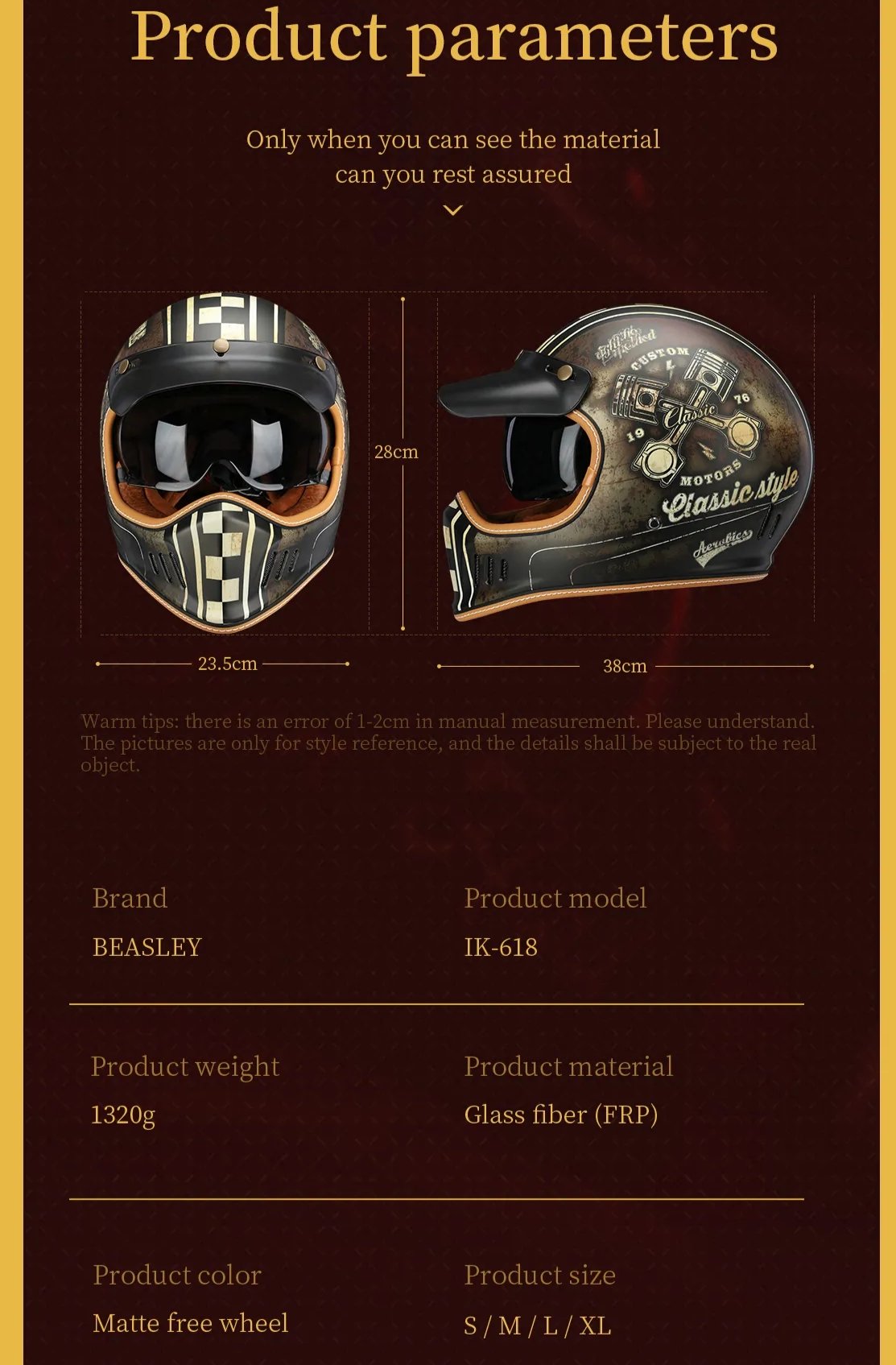 Brown Retro Beasley Open-Face Motorcycle Helmet is brought to you by KingsMotorcycleFairings.com