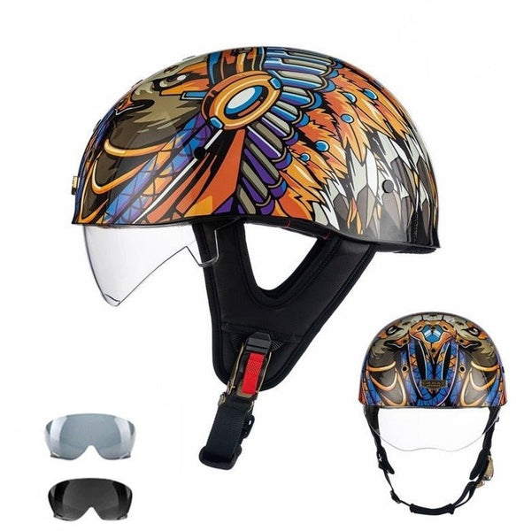 Brown, Orange, Blue & Purple Indian Headdress Helmet at KingsMotorcycleFairings.com