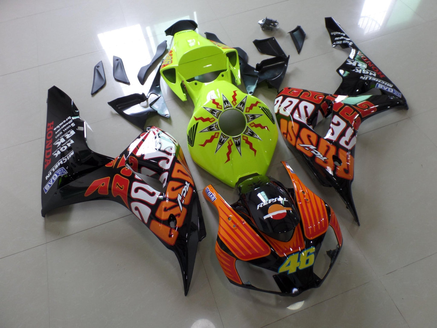 Honda CBR1000RR (2006-2007) Black, Orange, Red, White & Neon Yellow Rossi Fairings