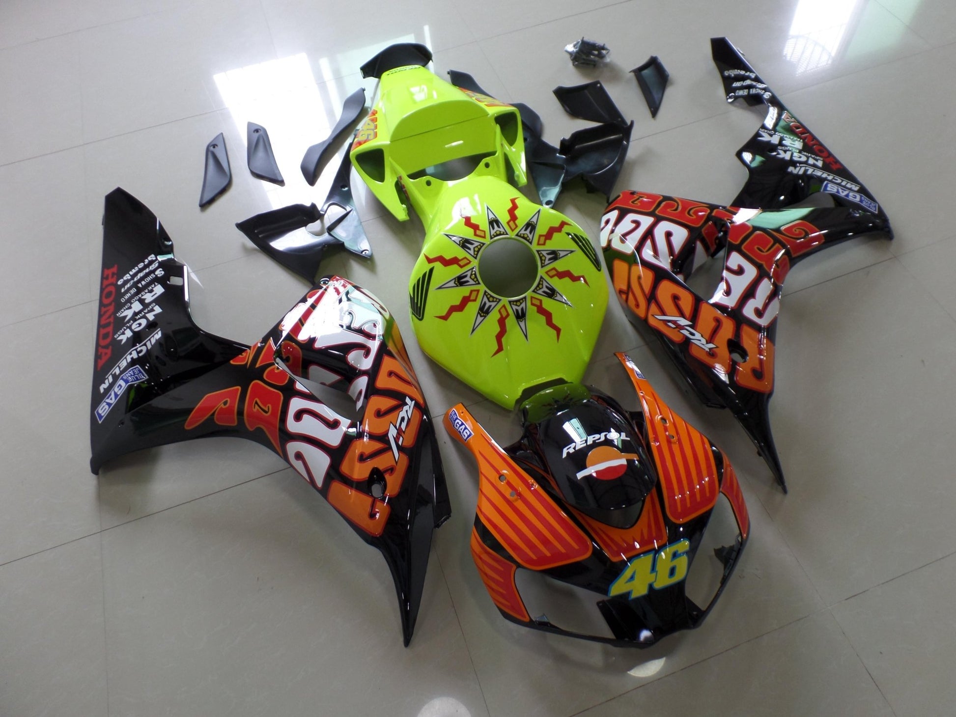 Honda CBR1000RR (2006-2007) Black, Orange, Red, White & Neon Yellow Rossi Fairings