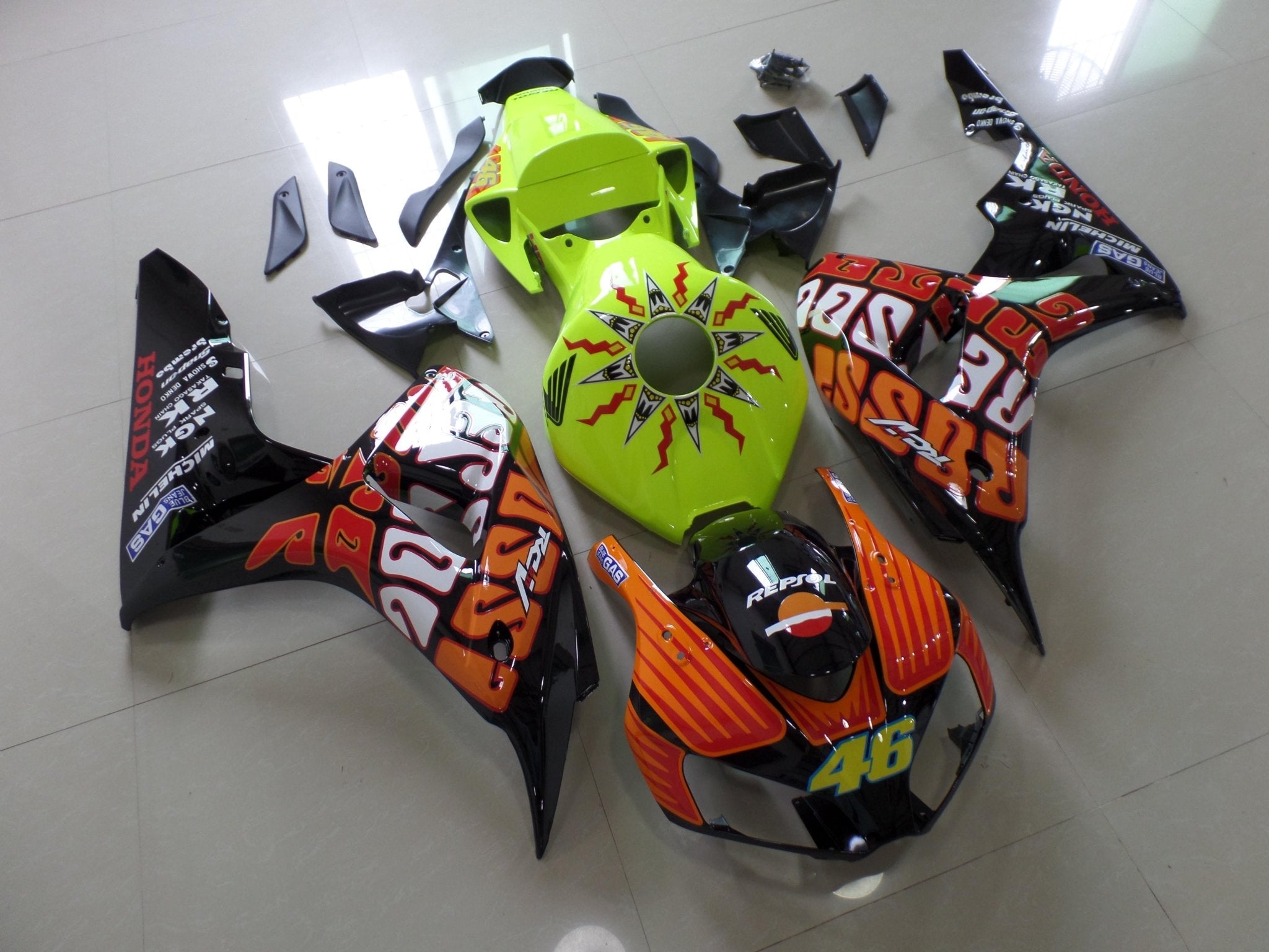 Honda CBR1000RR (2006-2007) Black, Orange, Red, White & Neon Yellow Rossi Fairings