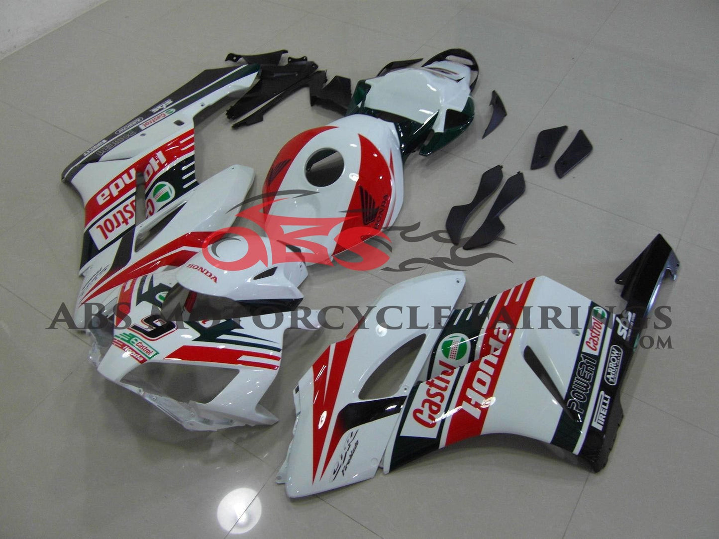 White, Red and Black Castrol Fairing Kit for a 2004 & 2005 Honda CBR1000RR motorcycle