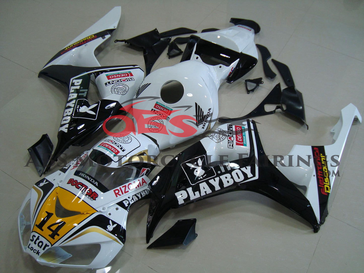 White, Black and Gold Playboy Fairing Kit for a 2006 & 2007 Honda CBR1000RR motorcycle