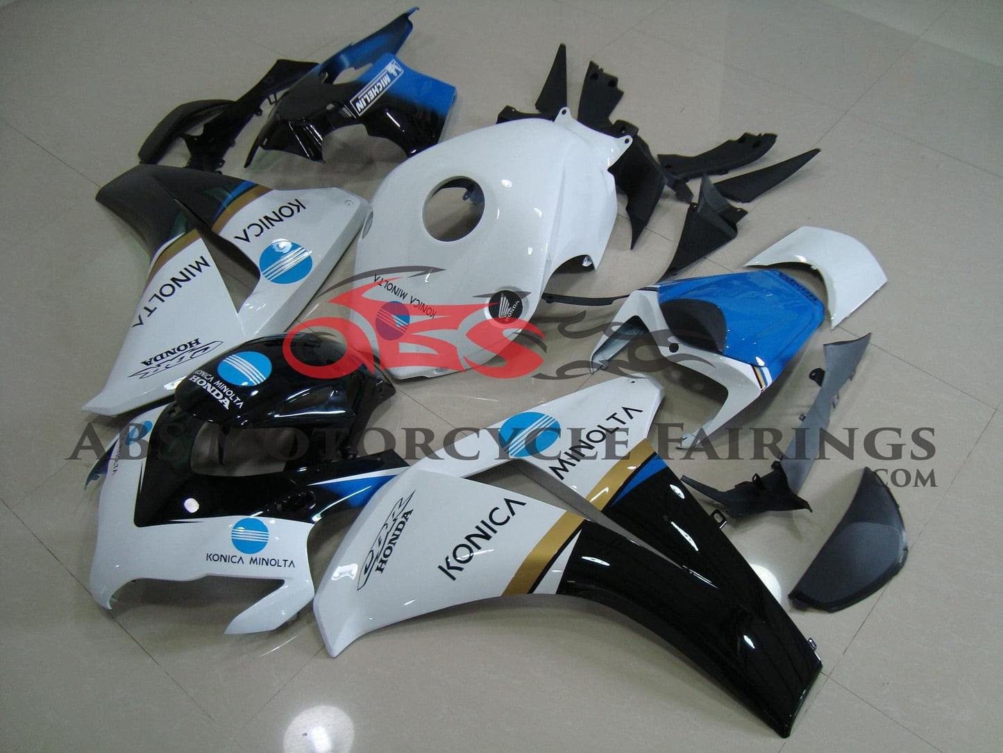 Honda CBR1000RR (2008-2011) White, Black, Blue Konica Minolta Fairings from KingsMotorcycleFairings.com