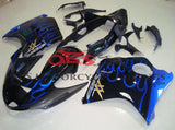Black, Gold and Blue Flame Fairing Kit for a 1996, 1997, 1998, 1999, 2000, 2001, 2002, 2003, 2004, 2005, 2006 & 2007 Honda CBR1100XX Super Blackbird motorcycle