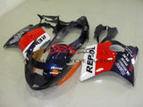 Dark Blue, Orange, White and Red Repsol Fairing Kit for a 1996, 1997, 1998, 1999, 2000, 2001, 2002, 2003, 2004, 2005, 2006 & 2007 Honda CBR1100XX Super Blackbird motorcycle.