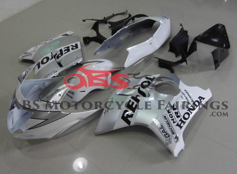 White and Silver Repsol Fairing Kit for a 1996, 1997, 1998, 1999, 2000, 2001, 2002, 2003, 2004, 2005, 2006 & 2007 Honda CBR1100XX Super Blackbird motorcycle