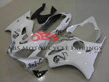 White with Black Dragon Fairing Kit for a 2004, 2005, 2006, 2007 Honda CBR600F4i motorcycle.