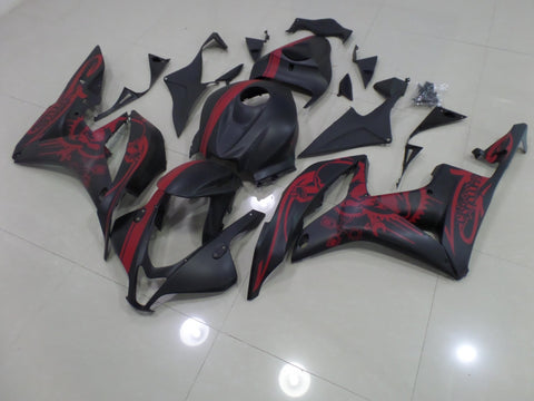 Matte Black and Matte Red Stripe Fairing Kit for a 2007 and 2008 Honda CBR600RR motorcycle