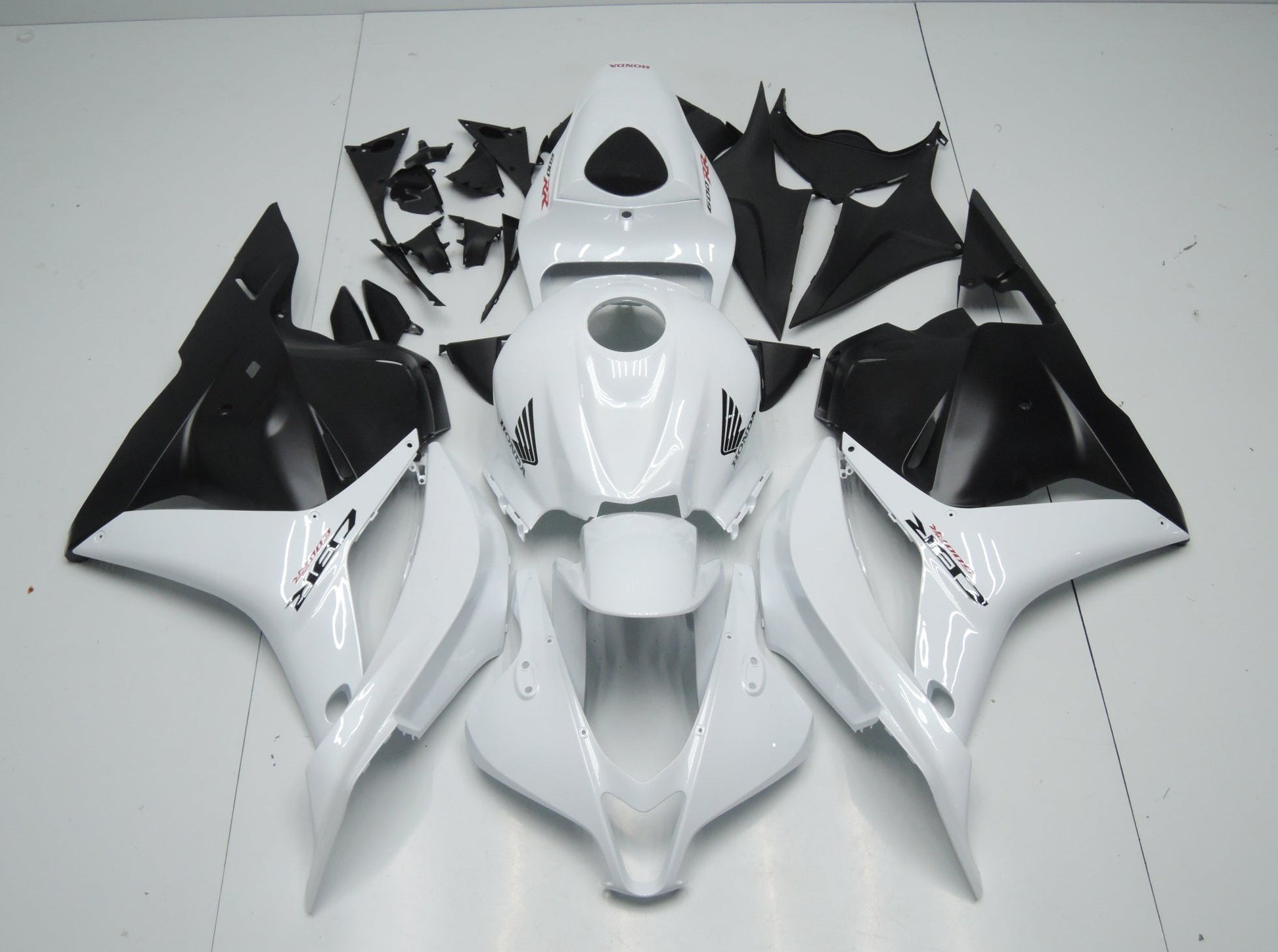 White and Matte Black Fairing Kit for a 2009, 2010, 2011 & 2012 Honda CBR600RR motorcycle