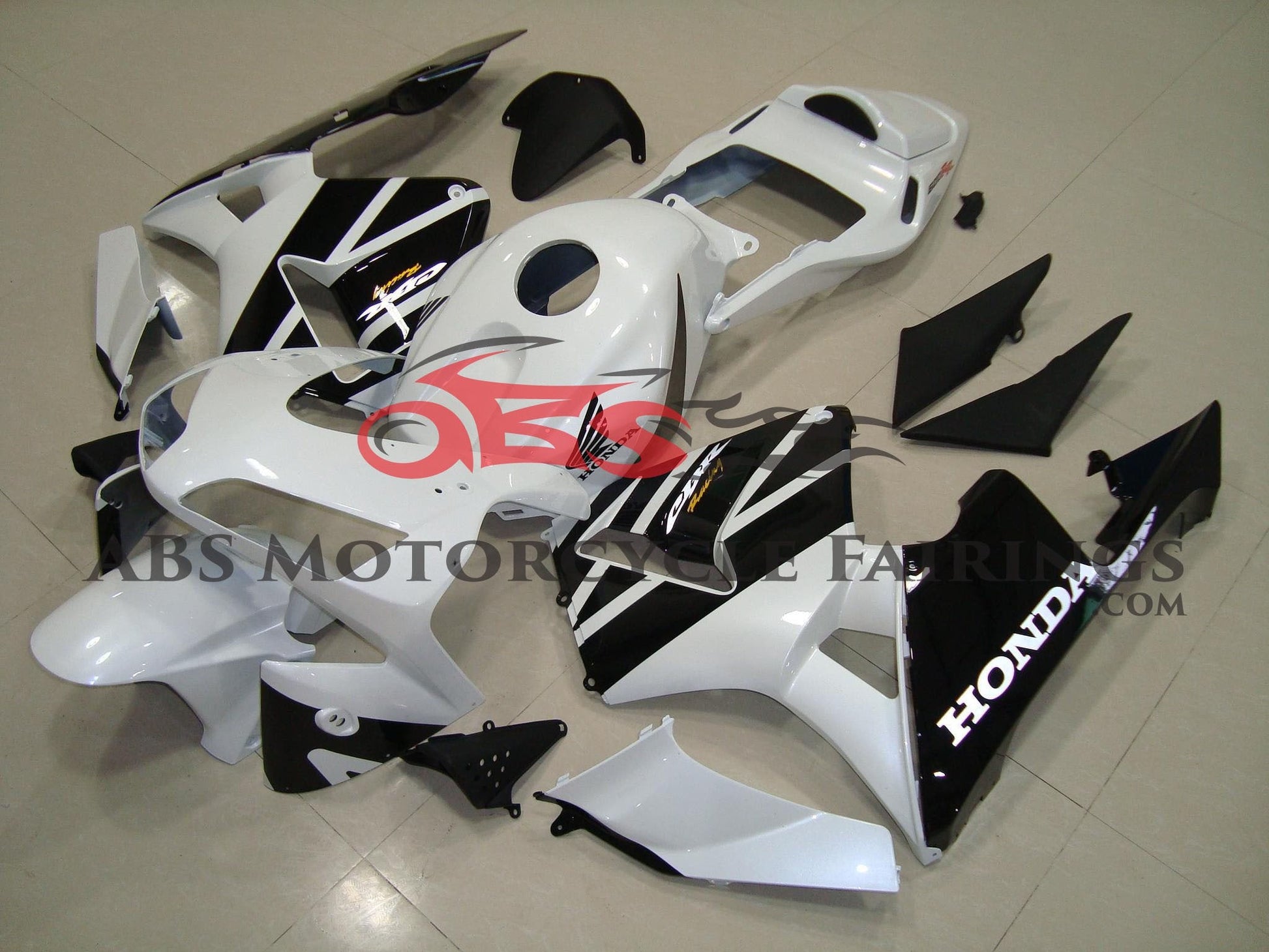 White and Black OEM Style Fairing Kit for a 2003, 2004 Honda CBR600RR motorcycle