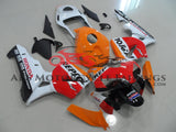 Orange, Red and White Repsol Fairing Kit for a 2003, 2004 Honda CBR600RR motorcycle