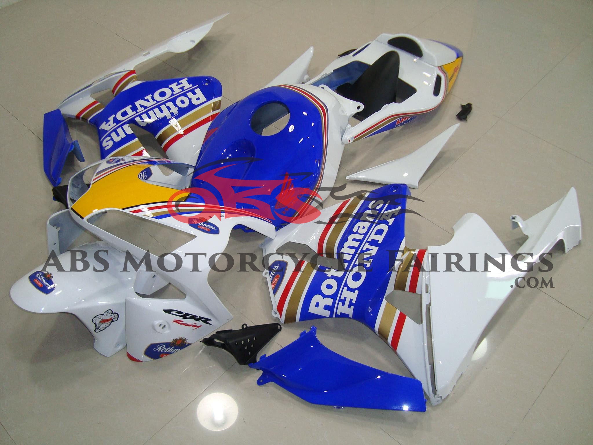 Honda CBR600RR (2003-2004) White, Blue Rothmans Fairings – Kings ...