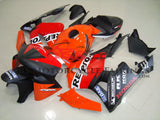 Matte Black with Gloss Orange and Red Repsol Racing Fairing Kit for a 2005, 2006 Honda CBR600RR motorcycle
