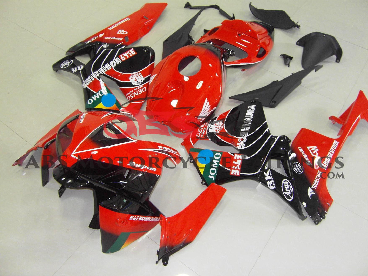 Red and Black JOMO Racing Fairing Kit for a 2005, 2006 Honda CBR600RR motorcycle