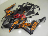 Matte Black, Orange, Gears and Skull Fairing Kit for a 2007, 2008 Honda CBR600RR motorcycle
