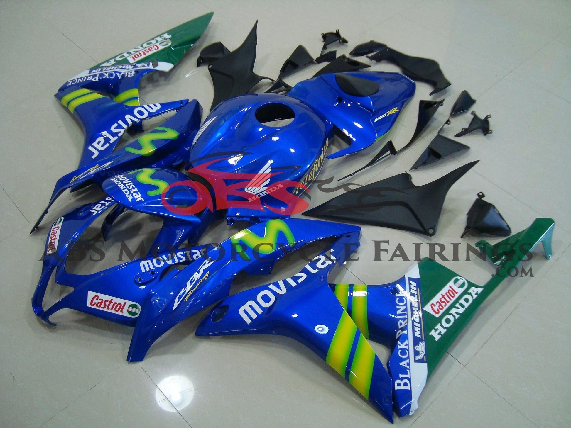 Blue Movistar Racing Fairing Kit for a 2007, 2008 Honda CBR600RR motorcycle
