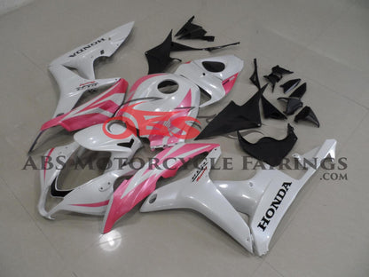 White and Light Pink Fairing Kit for a 2007, 2008 Honda CBR600RR motorcycle
