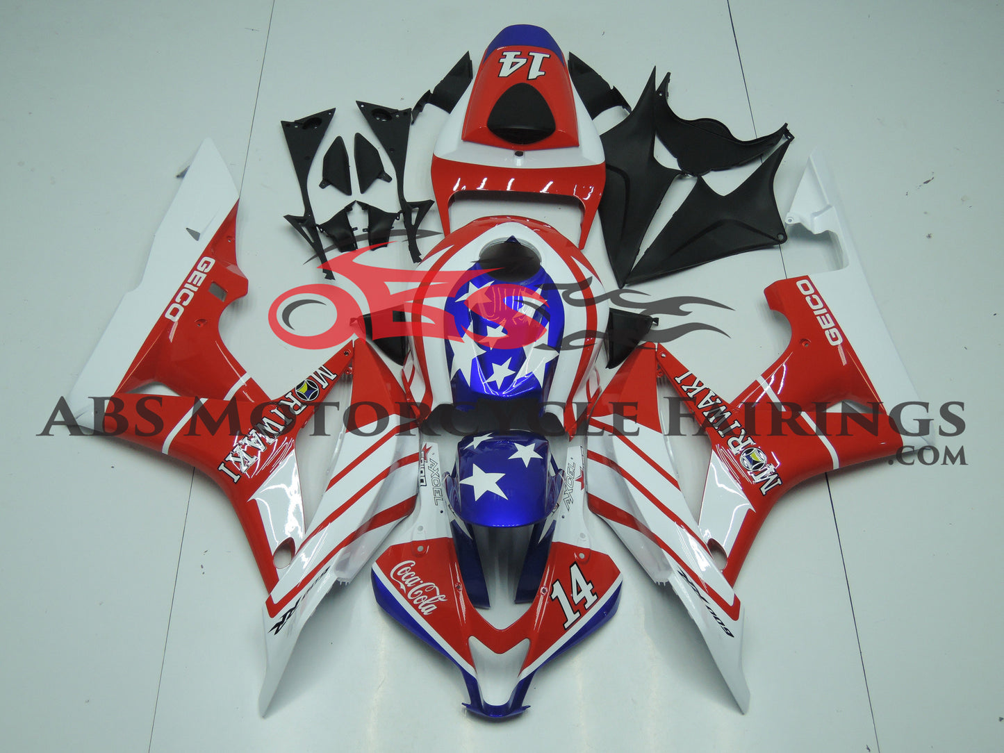 Honda CBR600RR Fairings (2007-2008) Red, White, Blue Coca Cola from KingsMotorcycleFairings.com