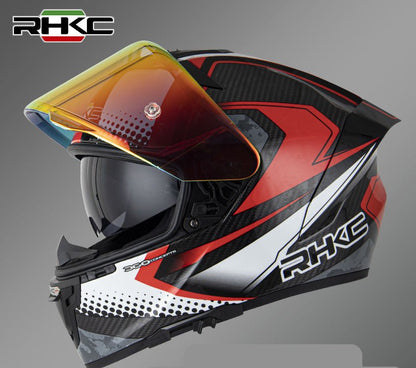 Carbon Fiber, Red & White RHKC Motorcycle Helmet