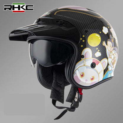 anime biker helmet Carbon Fiber Anime Cartoon RHKC Open Face Motorcycle Helmet