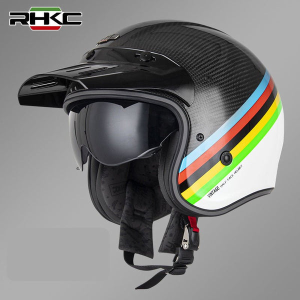 Carbon Fiber Colored Stripe RHKC Open Face Motorcycle Helmet at KingsMotorcycleFairings.com