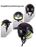 Carbon Fiber Colored Stripe RHKC Open Face Motorcycle Helmet at KingsMotorcycleFairings.com