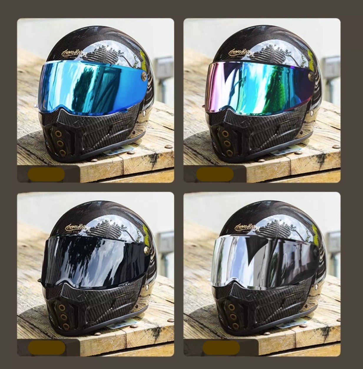 Carbon Fiber Iron King Motorcycle Helmet with Blue Visor Carbon Fiber Iron King Motorcycle Helmet with Blue Visor