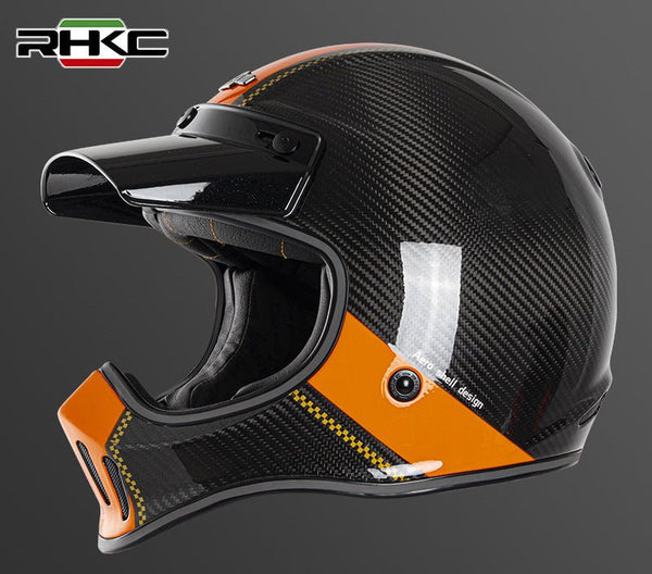 Carbon Fiber, Orange & Black RHKC Motorcycle Helmet at KingsMotorcycleFairings.com.