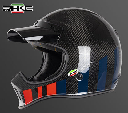 Carbon Fiber, Red, Blue & Black RHKC Motorcycle Helmet at KingsMotorcycleFairings.com