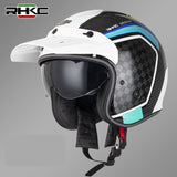 Carbon Fiber, White & Blue RHKC Open Face Motorcycle Helmet at KingsMotorcycleFairings.com