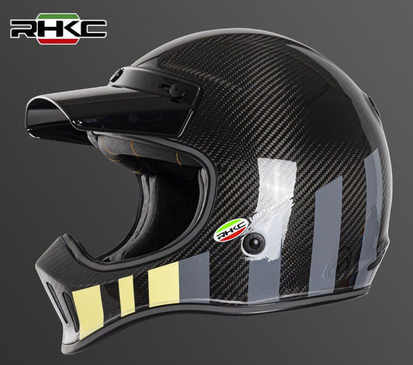 Carbon Fiber, Yellow, Gray & Black RHKC Motorcycle Helmet at KingsMotorcycleFairings.com.
