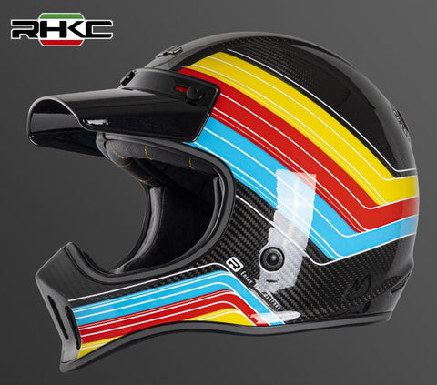 Carbon Fiber, Yellow, Red, Blue & Black RHKC Motorcycle Helmet at KingsMotorcycleFairings.com