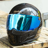 Carbon Fiber Iron King Motorcycle Helmet with Silver Visor